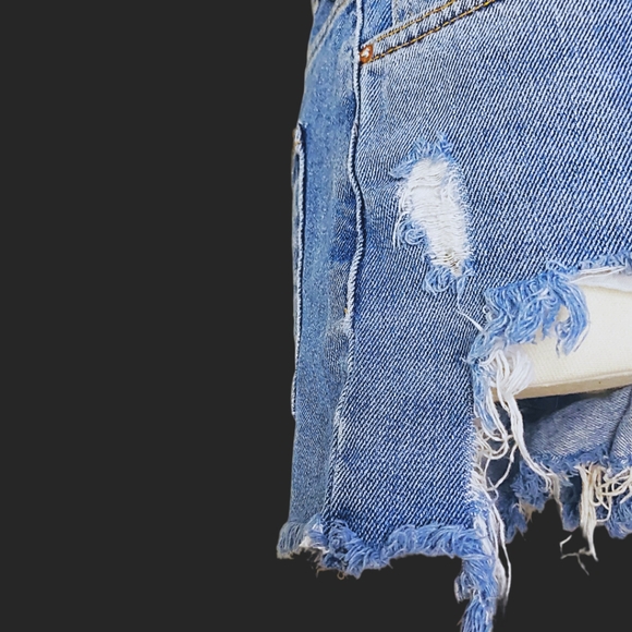 High Waist Distressed Denim Shorts - Picture 3 of 7